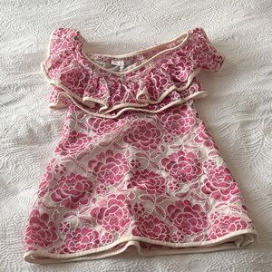 Alexis Pink Floral Mini Dress with Cream Trim